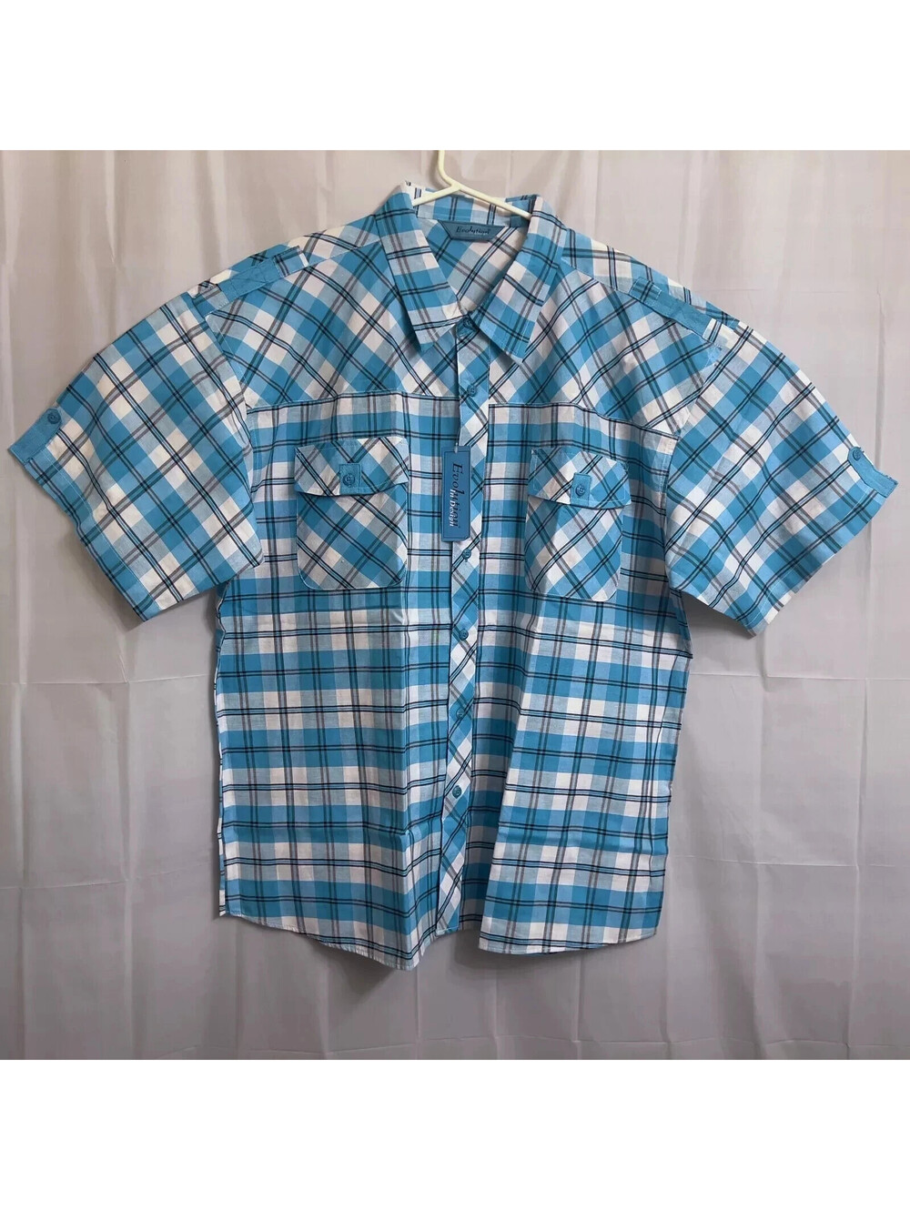 NWT Evolution in Design Button Up Shirt Men's 4XL Blue / White Plaid